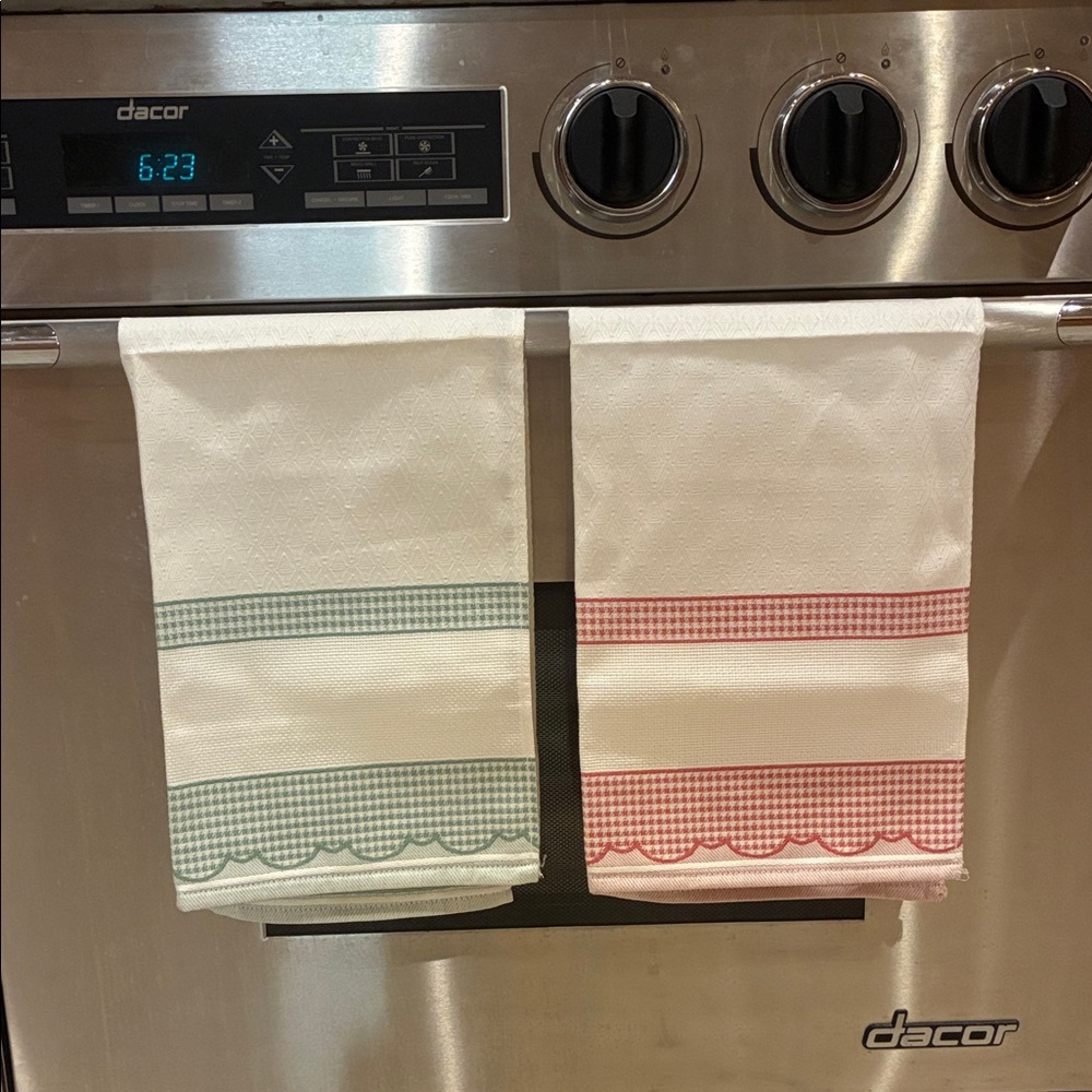 Set of Two Dohler Cotton Cross Stitch Towels- Green and Red 28” x 17” - NWT